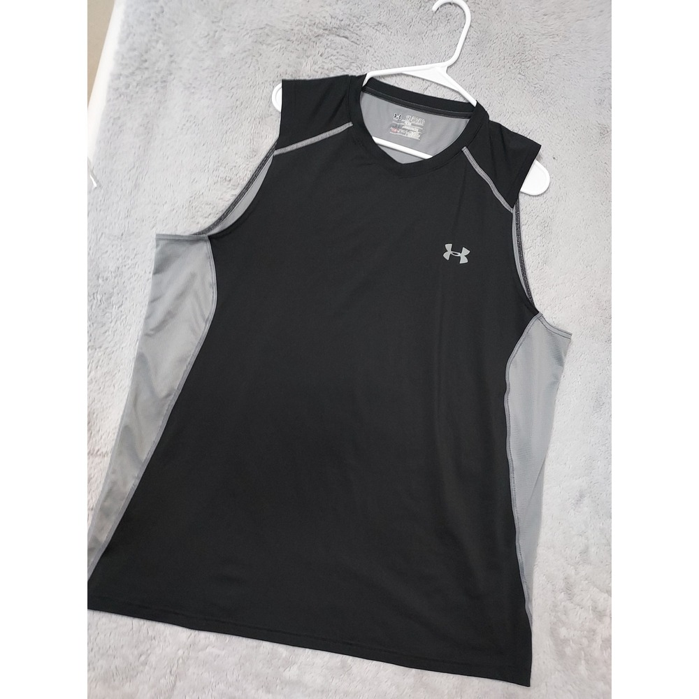 Under Armour Shirt Mens 2XL Heatgear Fitted Sleeveless Activewear Black Tank Top